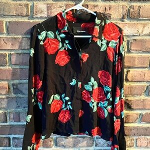 Reformation Black Floral Women's Button Up Top Blouse Size S